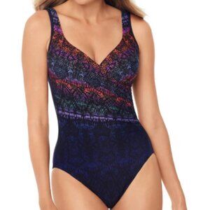 Excellent Pre-owned Miraclesuit Sz10 One-piece multi-colored blue green purple